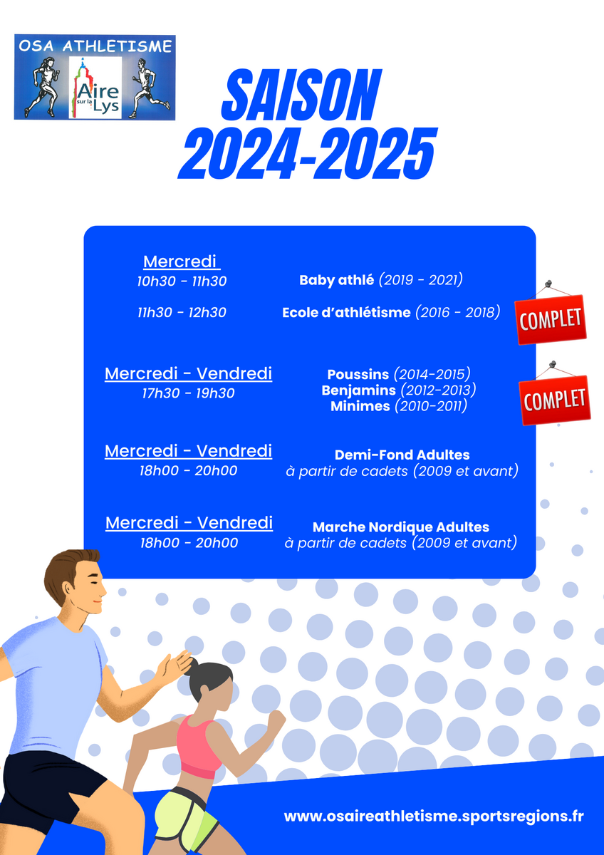 Horaires des entraînements